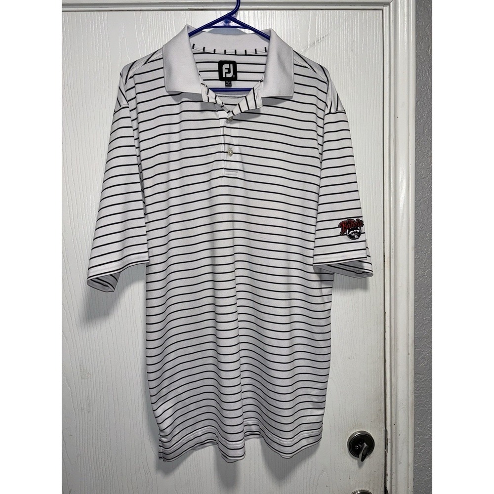 FootJoy Polo Shirt Mens Large White Stripes Golf‎ Golfer Lightweight Logo